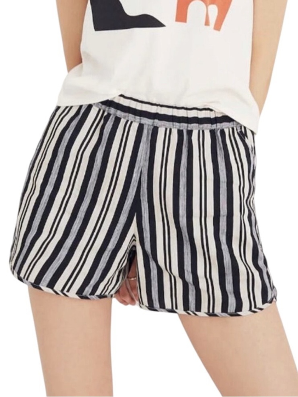 Madewell Pull-on Linen Blend Shorts in Evelyn Stripe in Boardwalk Stripe Stone M